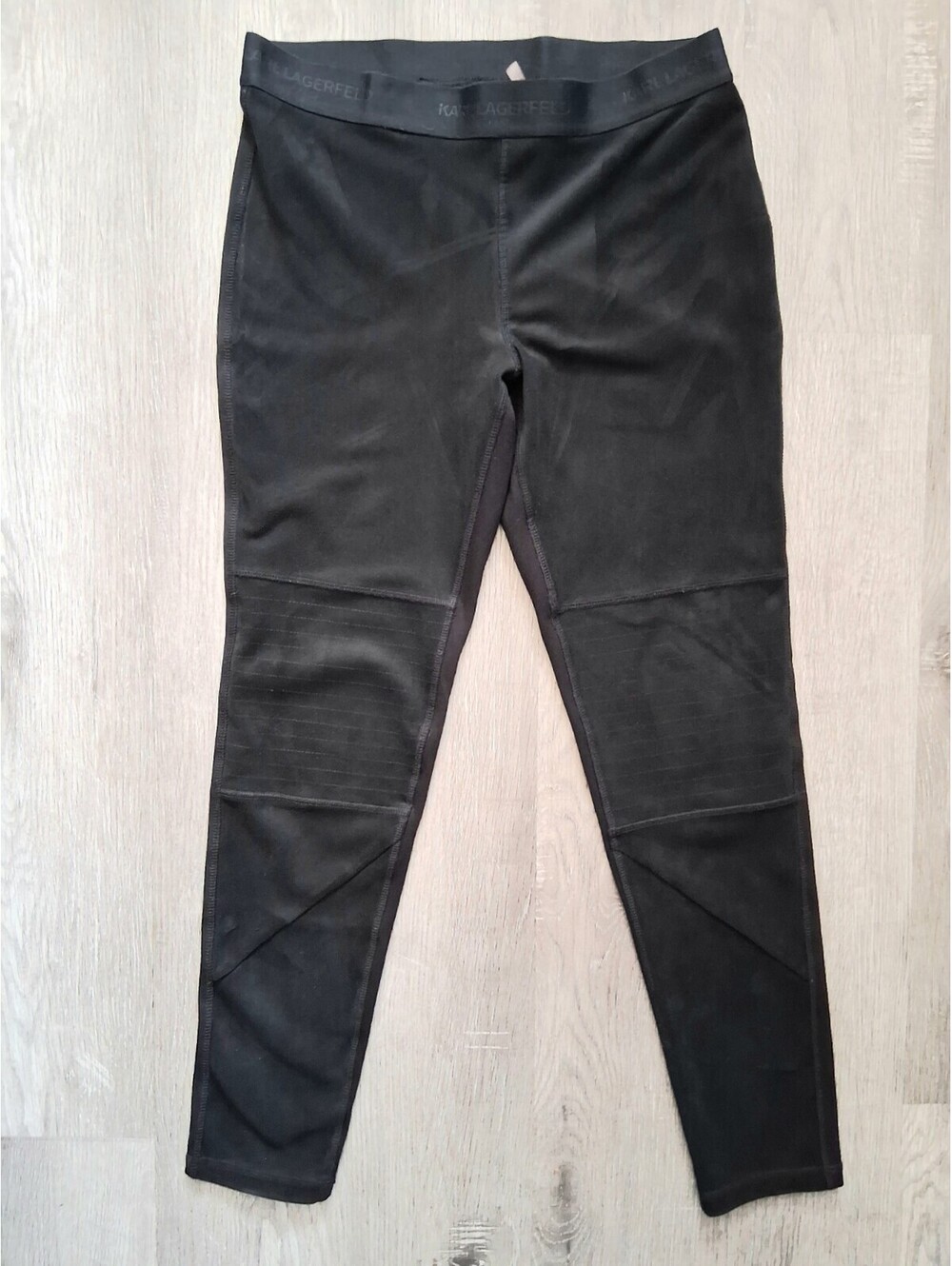 Karl Lagerfeld Womans 4, 28x27 Black Faux Suede Front Moto Paneled Legging Pants